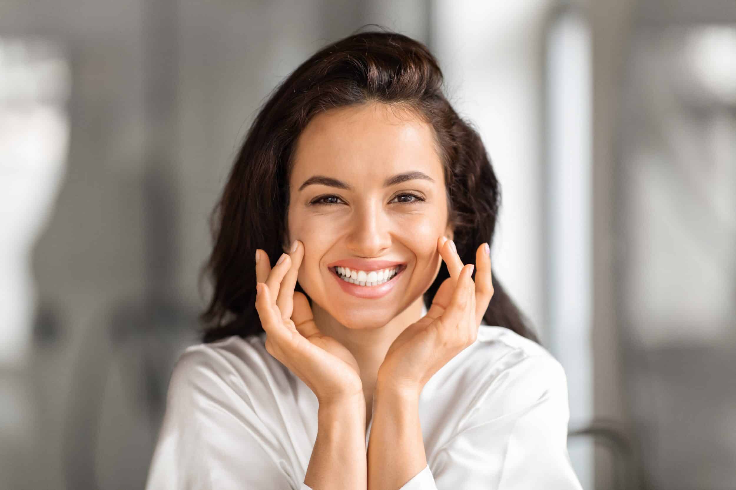 Brunette woman has great skin and full cheeks with Belotero